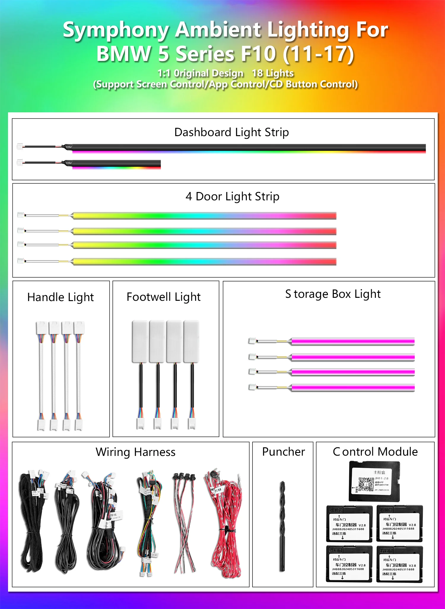 ICarsin OEM 风格氛围灯套件适用于宝马 5 系 F10 F11 2010-2017 款内饰 LED 扬声器盖灯升级