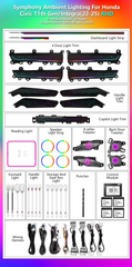 RHD CRIS Upgrade 256 Colors Symphony Led Car Interior Ambient Light for Honda Civic 11th 2022-2025 Trim Accessories