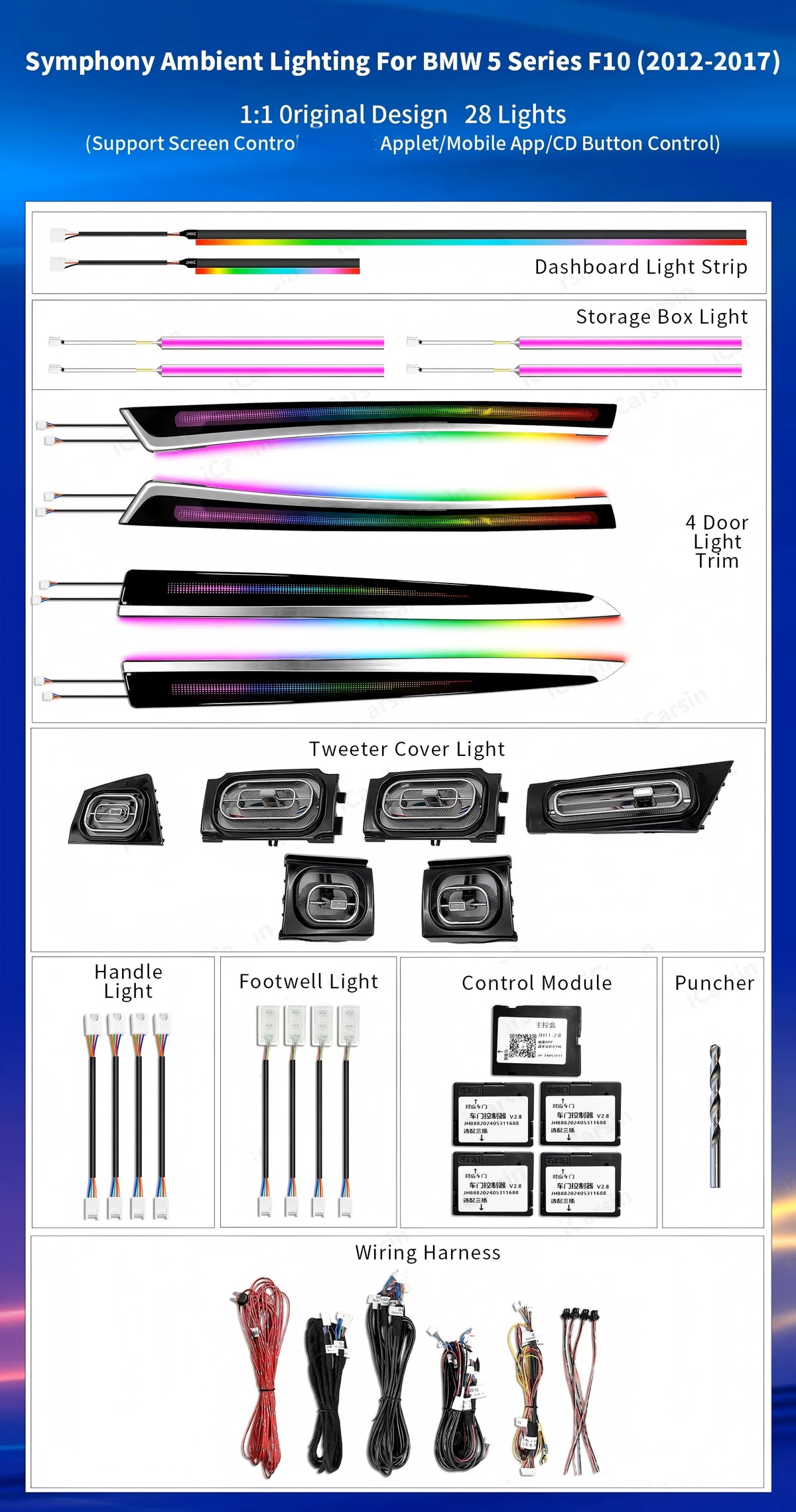 CRIS  64 Colors LHD/RHD F10 Ambient Lighting Upgrade Kit for BMW 5 Series 2011 - 2017 Car Interior LED Light Accessories