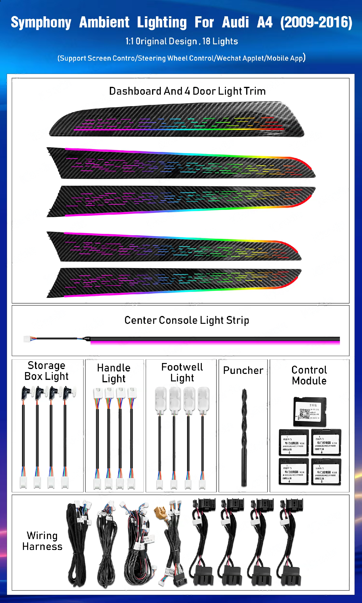 CRIS Upgrade Symphony Led Car Interior Ambient Lighting Decoration for Audi A4 B8 2009-2016 Atmosphere Strip Accessories