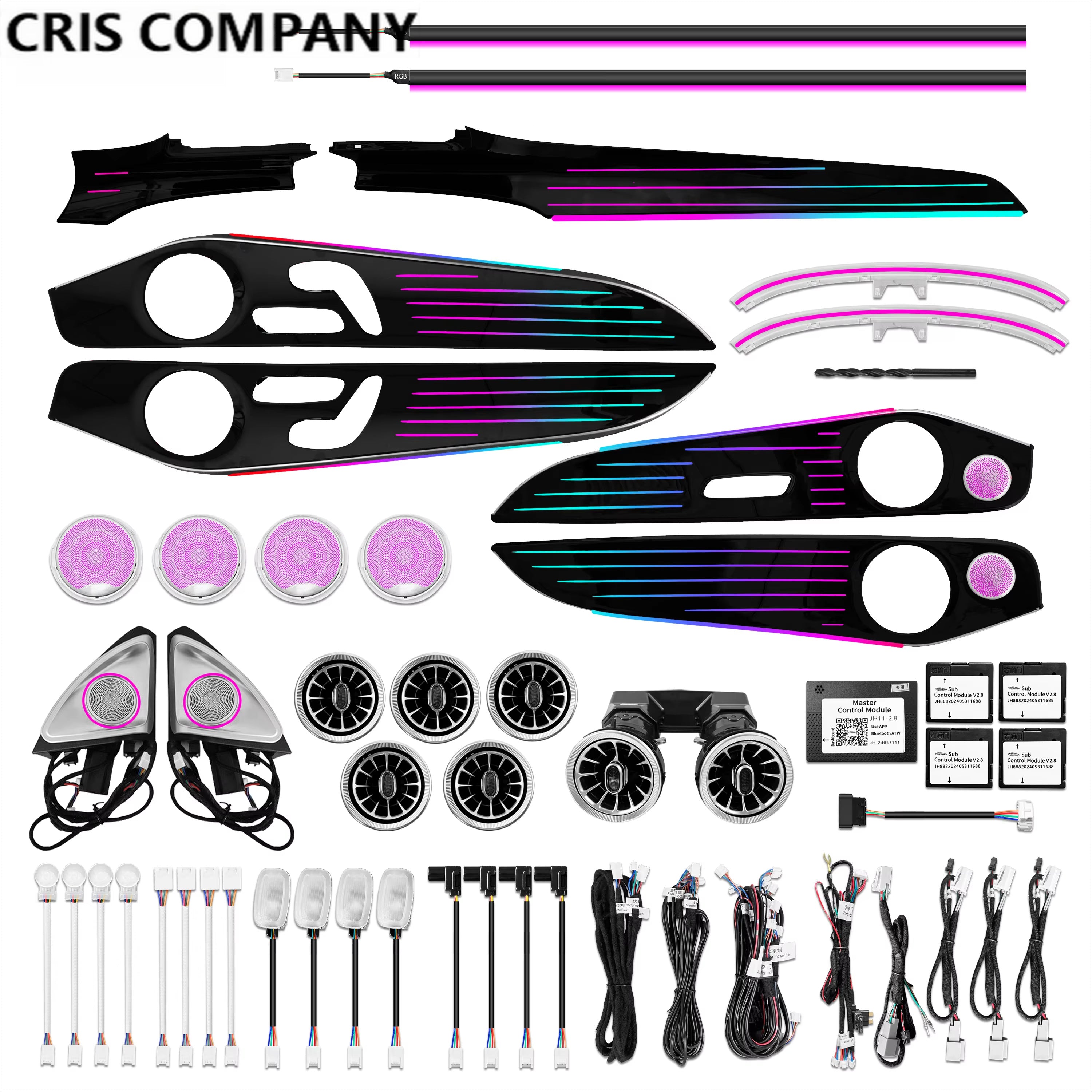 CRIS Piano Black 64 Colors Dynamic Ambient Light for Mercedes W205 X253 C253 GLC Car Interior LED Lighting Upgrade Accessories
