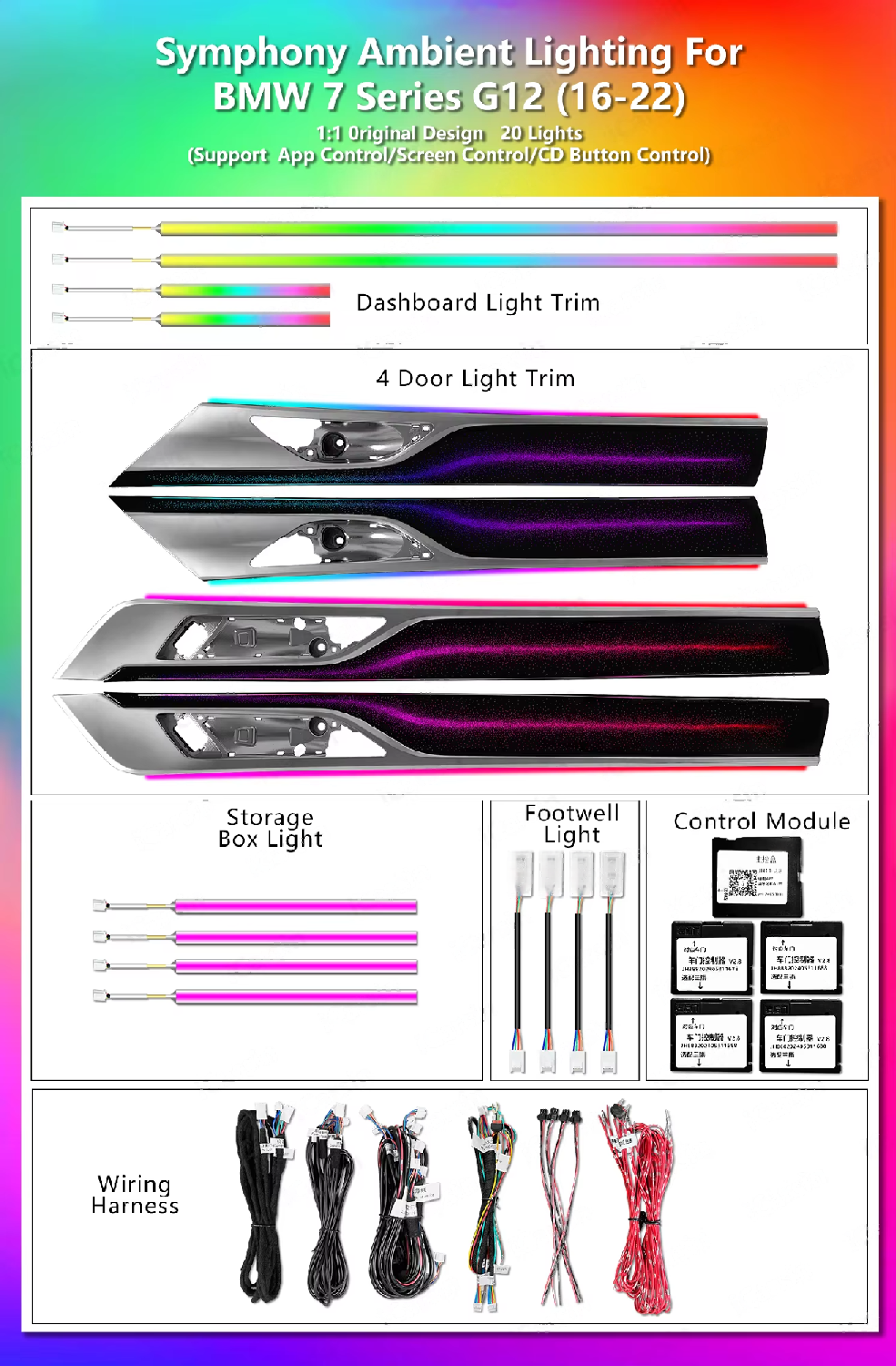 CRIS 64 Colors Dynamic Ambient Light for BMW G12 7 Series 2016-2022 Long Wheelbase 750Li M760Li Interior Lighting Upgrade