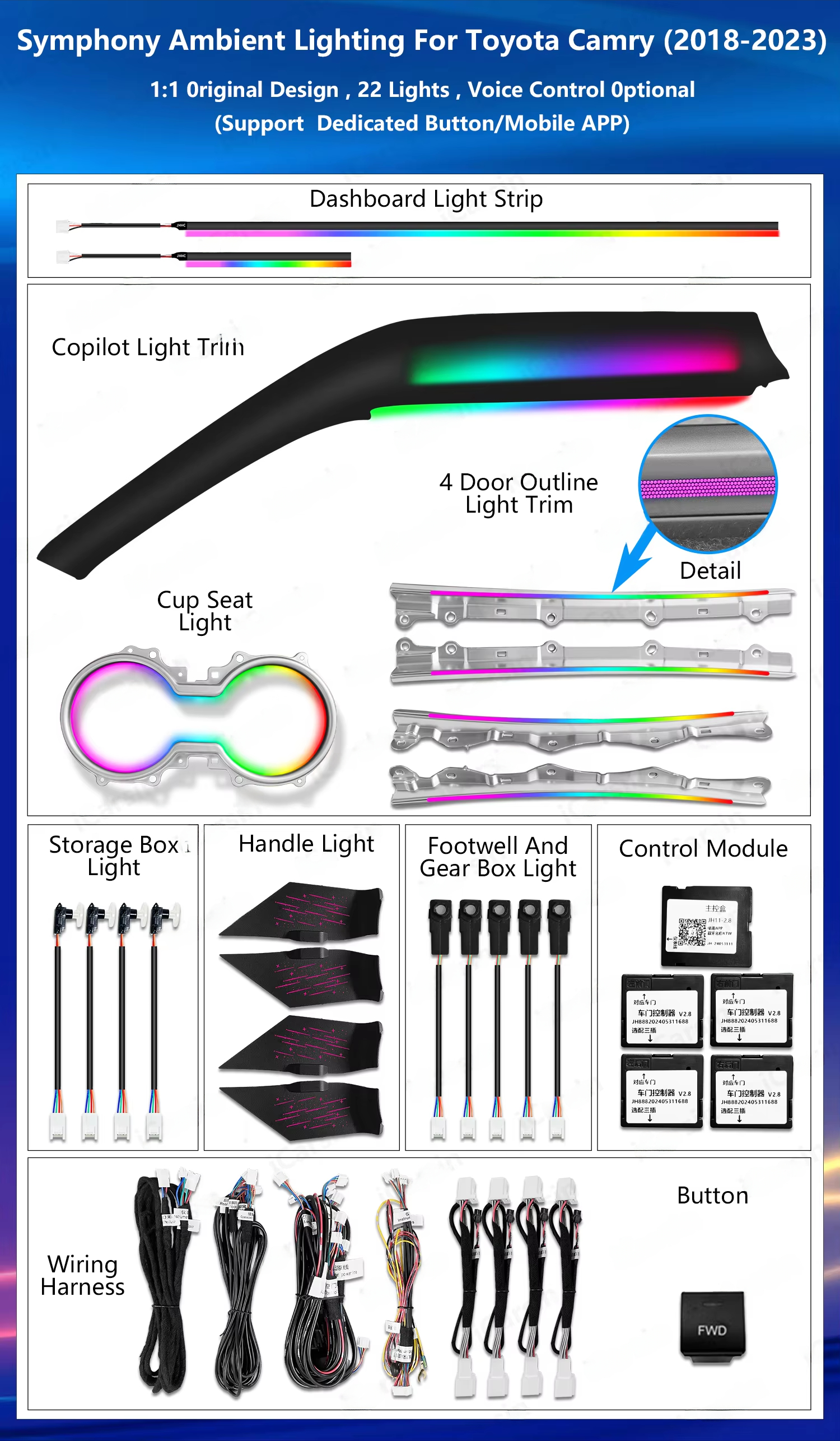 CRIS  for Toyota Camry 8th 2018-2023 Ambient Light Symphony Colorful Trim Panel Car Interior Lighting Upgrade Car Accessories