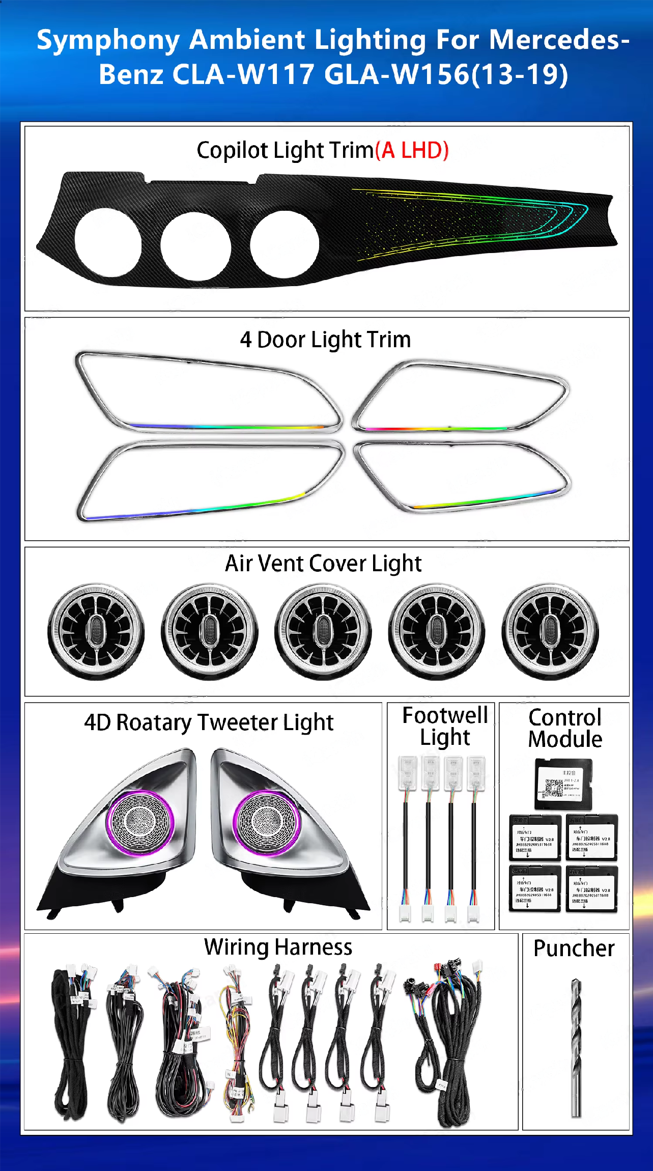 CRIS  X156 Star Dashboard Trim Ambient Light for Mercedes-Benz GLA 45 2013-2019 W156 Interior Upgrade LED Lighting Accessories