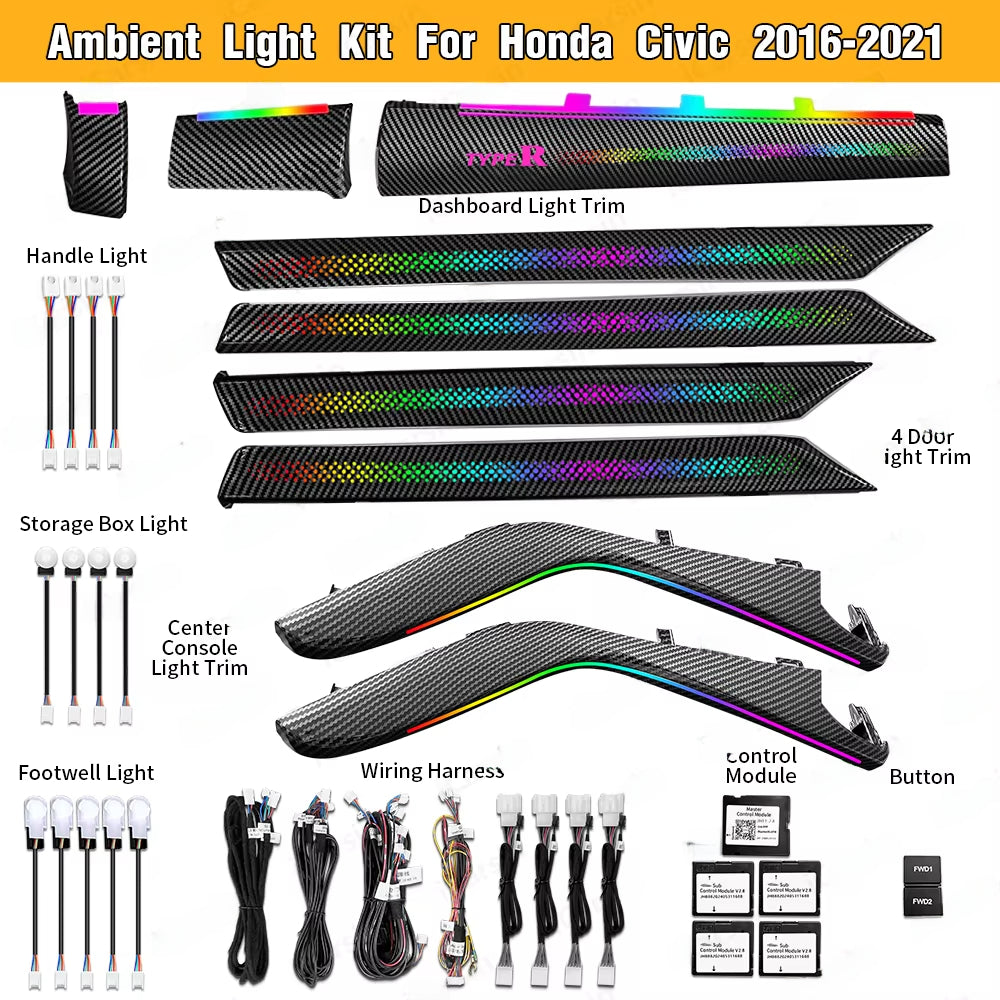 CRIS  Dynamic Symphony Ambient Light for Honda Civic 10th Gen 2017 - 2020 Interior LED Lighting Upgrade Accessories
