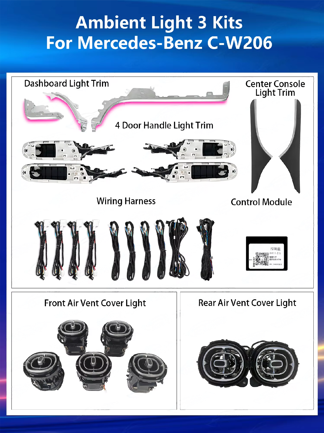 CRIS  Upgrade 64 Colors LED Car Interior Ambient Light for Mercedes Benz C-class W206 2022-2024 Atmosphere Strip Accessories
